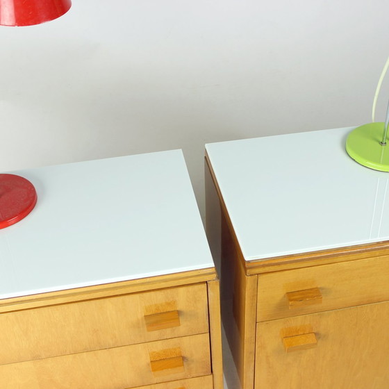 Image 1 of Midcentury Bedside Tables With White Glass Top, Novy Domov, Czechoslovakia 1960S