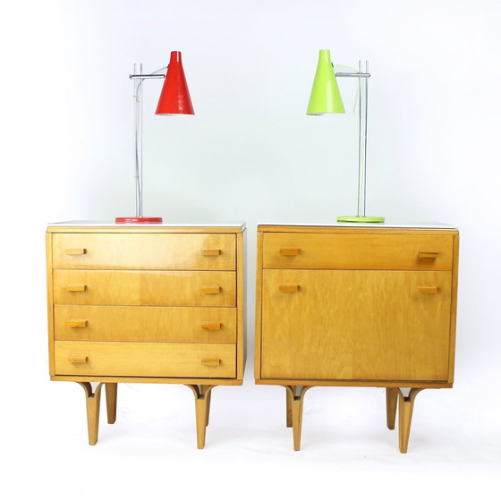 Image 1 of Midcentury Bedside Tables With White Glass Top, Novy Domov, Czechoslovakia 1960S