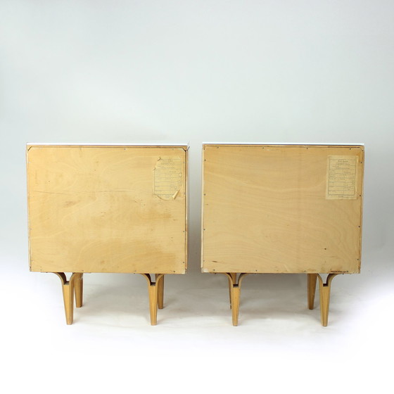 Image 1 of Midcentury Bedside Tables With White Glass Top, Novy Domov, Czechoslovakia 1960S