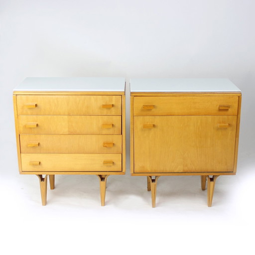 Midcentury Bedside Tables With White Glass Top, Novy Domov, Czechoslovakia 1960S