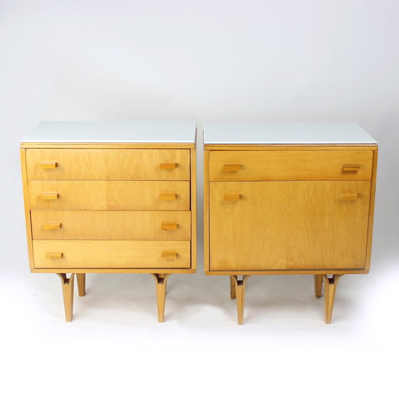 Image 1 of Midcentury Bedside Tables With White Glass Top, Novy Domov, Czechoslovakia 1960S