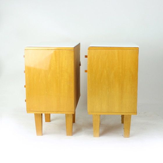 Image 1 of Midcentury Bedside Tables With White Glass Top, Novy Domov, Czechoslovakia 1960S