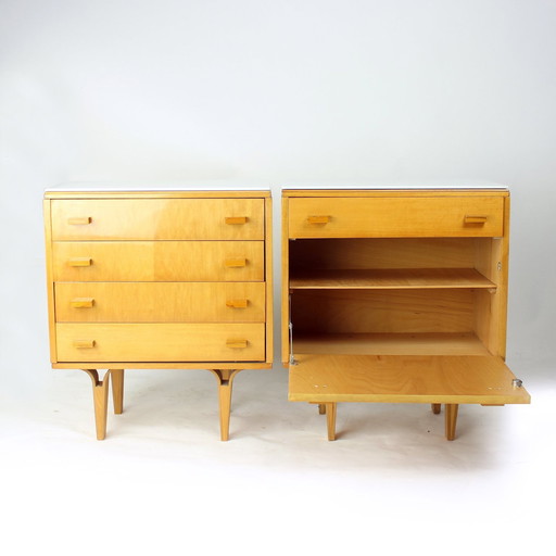 Midcentury Bedside Tables With White Glass Top, Novy Domov, Czechoslovakia 1960S