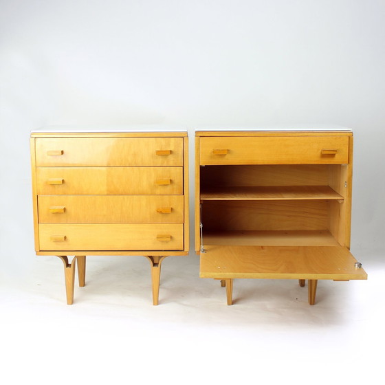 Image 1 of Midcentury Bedside Tables With White Glass Top, Novy Domov, Czechoslovakia 1960S