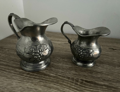 2 Stamped Pewter Jugs Fein Zinn