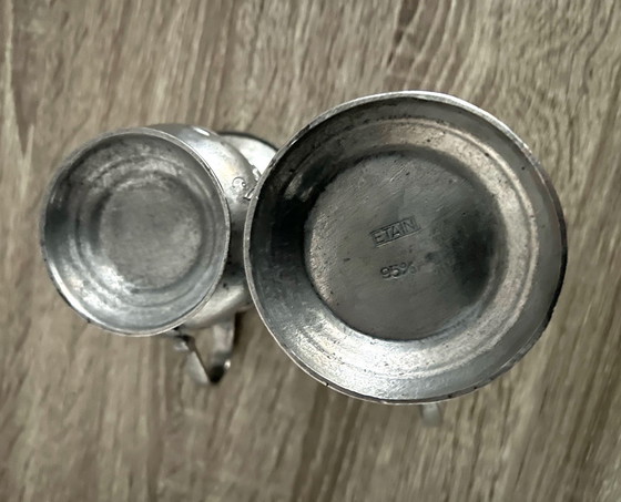 Image 1 of 2 Stamped Pewter Jugs Fein Zinn