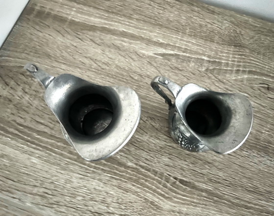 Image 1 of 2 Stamped Pewter Jugs Fein Zinn