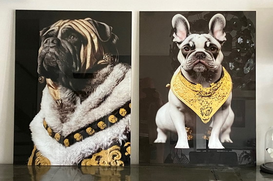 Image 1 of 2x Glass paintings DOGS wall decoration