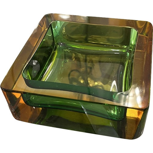 Vintage square empty pocket in green and yellow Murano glass by Flavio Poli for Seguso, 1960