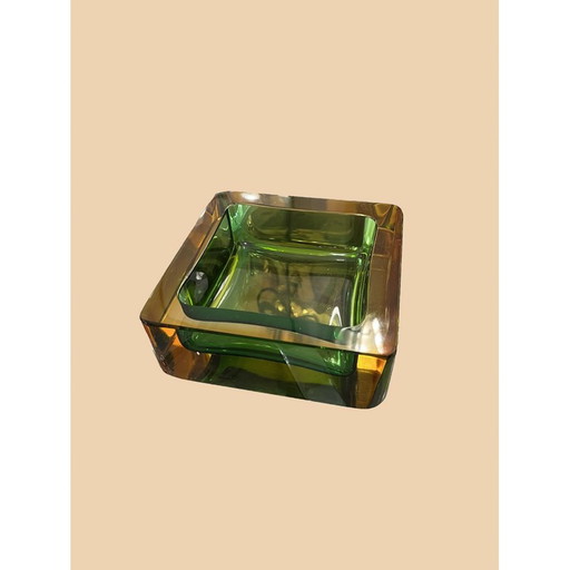 Vintage square empty pocket in green and yellow Murano glass by Flavio Poli for Seguso, 1960