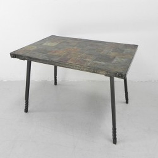 Brutalist coffee table slate top - 1960s