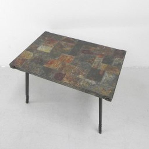 Brutalist coffee table slate top - 1960s