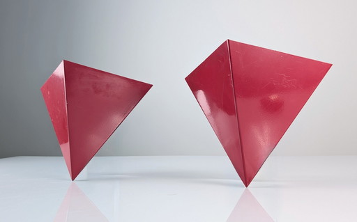 Geometric Red Metal Wall Sconces, 1970S