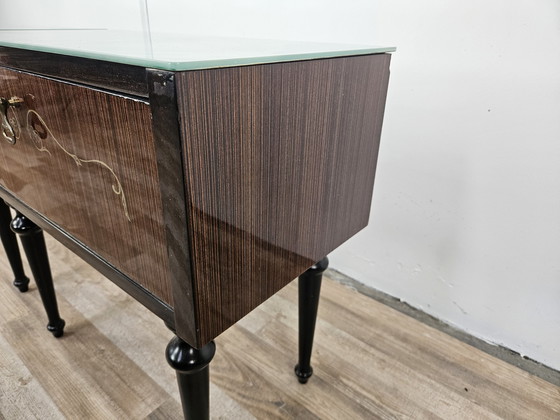 Image 1 of Mid Century Bedside Tables With Flap And Blue Glass