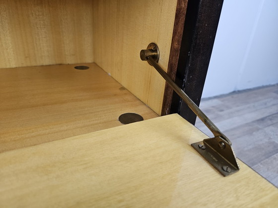 Image 1 of Mid Century Bedside Tables With Flap And Blue Glass