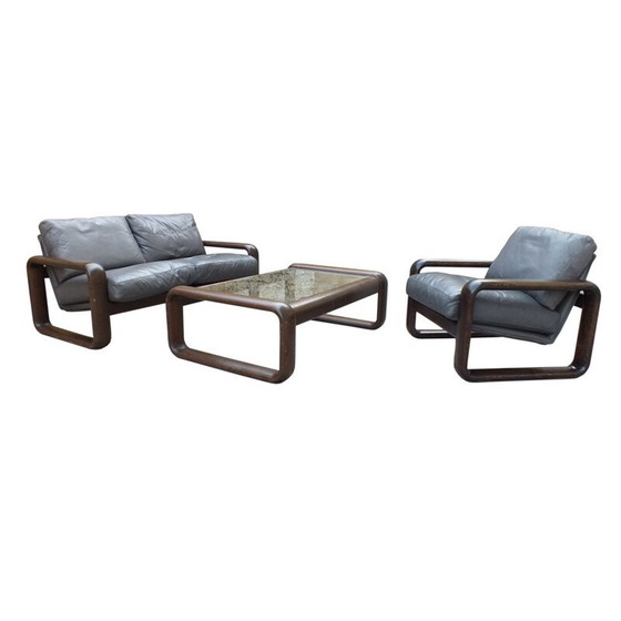 Image 1 of Vintage leather and wood sofa set from Rosenthal by Burkhard Vogtherr, 1974