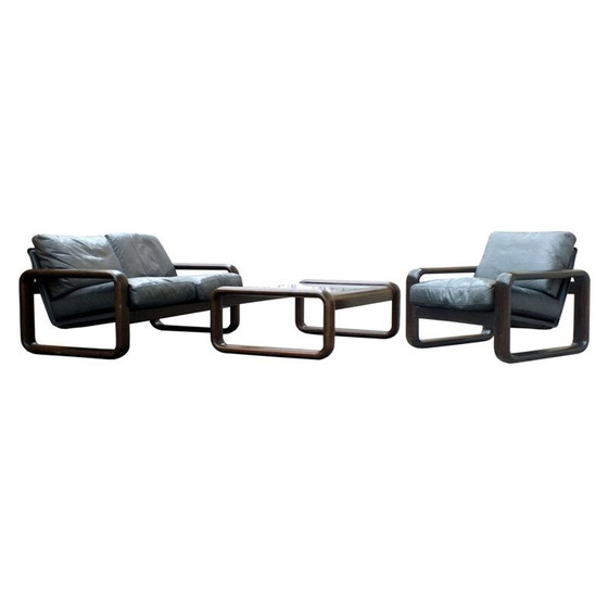 Image 1 of Vintage leather and wood sofa set from Rosenthal by Burkhard Vogtherr, 1974