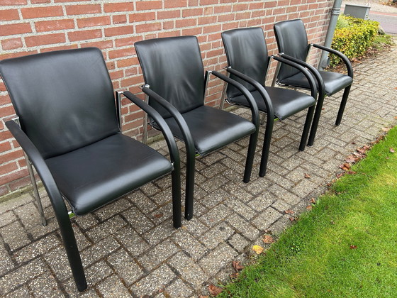 Image 1 of 4X Leolux Cimaronne Dining Chairs Black Leather.