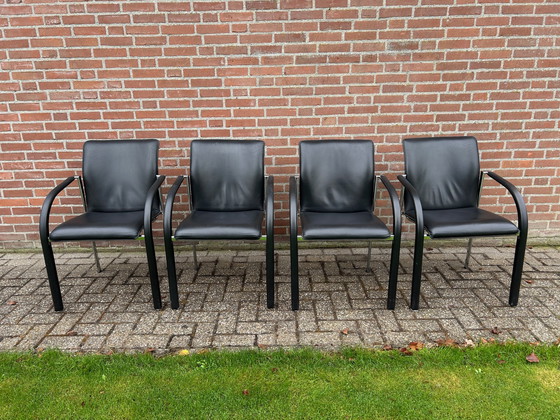 Image 1 of 4X Leolux Cimaronne Dining Chairs Black Leather.