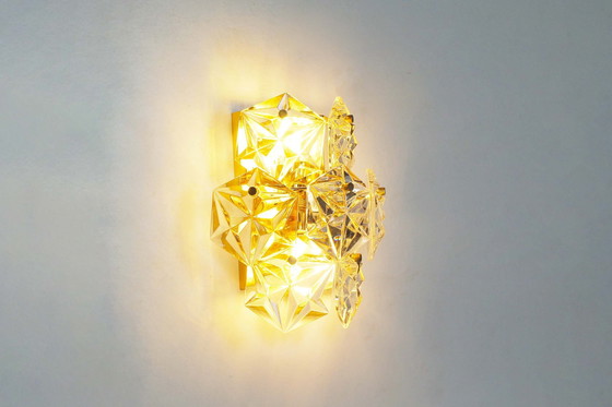 Image 1 of 1X Polished Brass And Crystal Glass Wall Lamp By Kinkeldey