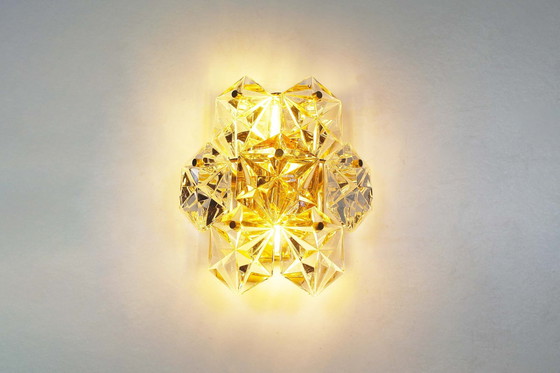 Image 1 of 1X Polished Brass And Crystal Glass Wall Lamp By Kinkeldey