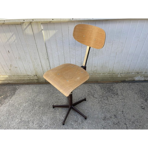 Image 1 of Vintage industrial swivel B chair in wood and metal, 1950