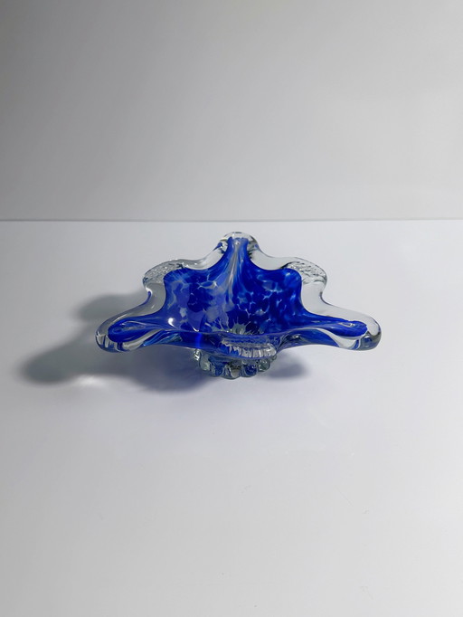 Vintage Murano ashtray ultramarine cobalt blue speckled triangle 1970 Italy