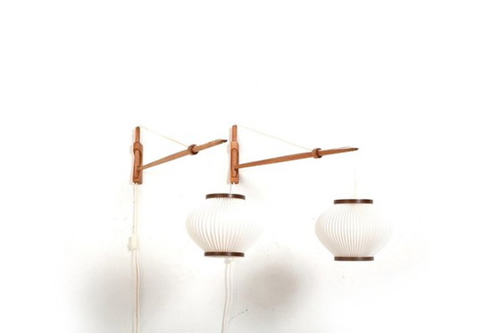 Image 1 of Oak Wall Lamps by A. Bank Jensen & Kjeld Iversen for Louis Poulsen, 1950s, Set of 2