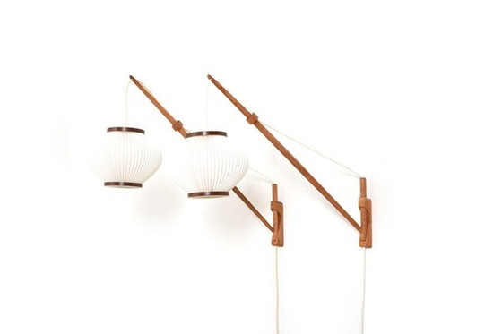 Image 1 of Oak Wall Lamps by A. Bank Jensen & Kjeld Iversen for Louis Poulsen, 1950s, Set of 2