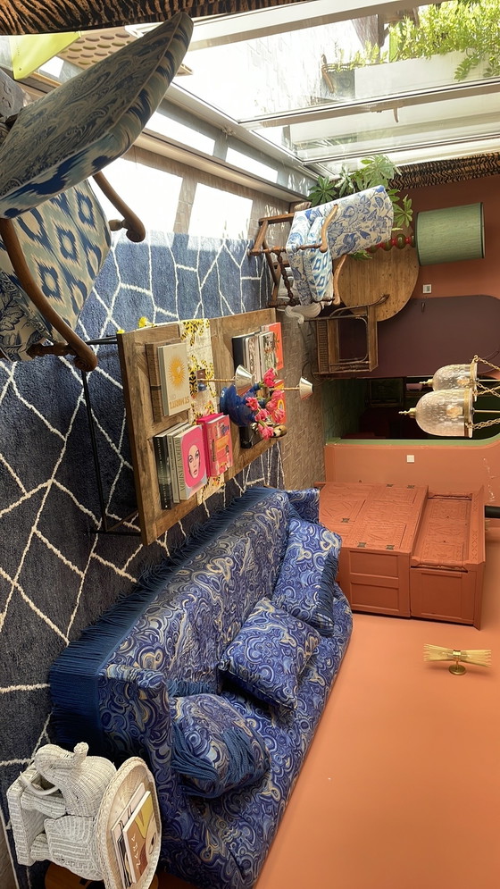 Image 1 of Geoffroy Van Hulle With Vintage Tony Duquette Upholstery And Fringes By Jim Thompson sofa