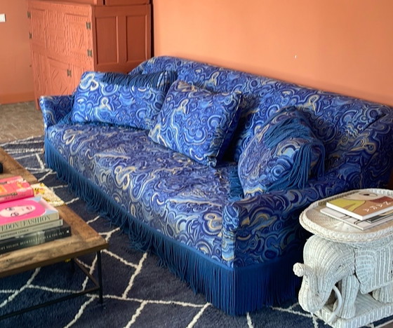 Image 1 of Geoffroy Van Hulle With Vintage Tony Duquette Upholstery And Fringes By Jim Thompson sofa