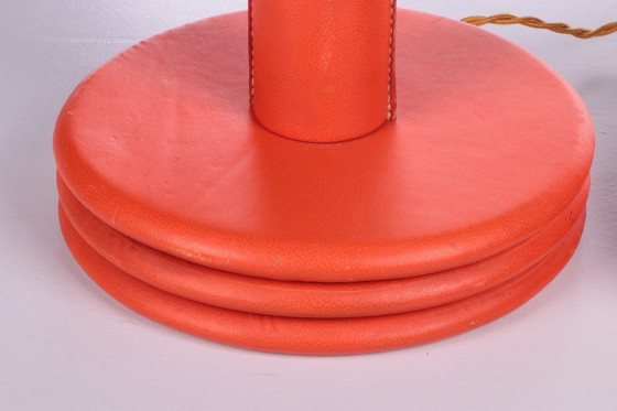 Image 1 of French set of orange leather covered table lamps, 1960s