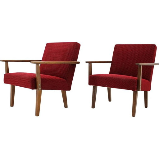 Pair of vintage beechwood armchairs, Czechoslovakia 1960