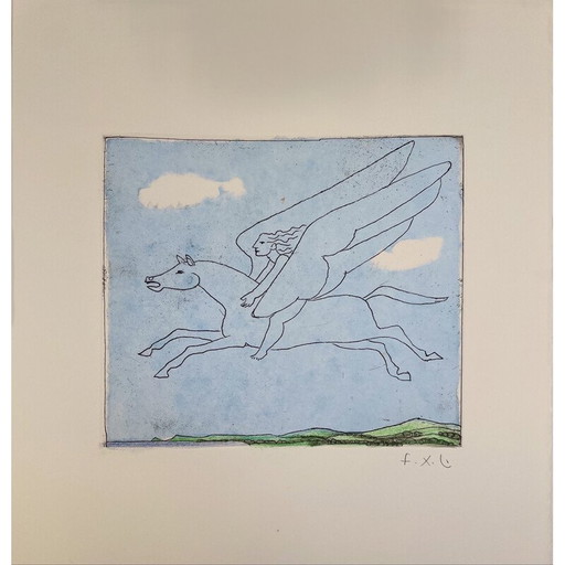 Grabado antiguo "Pegasus" de François-Xavier Lalanne, Francia 2005