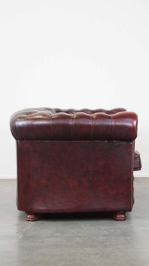 Red Beef Leather Chesterfield 2 Seat Sofa