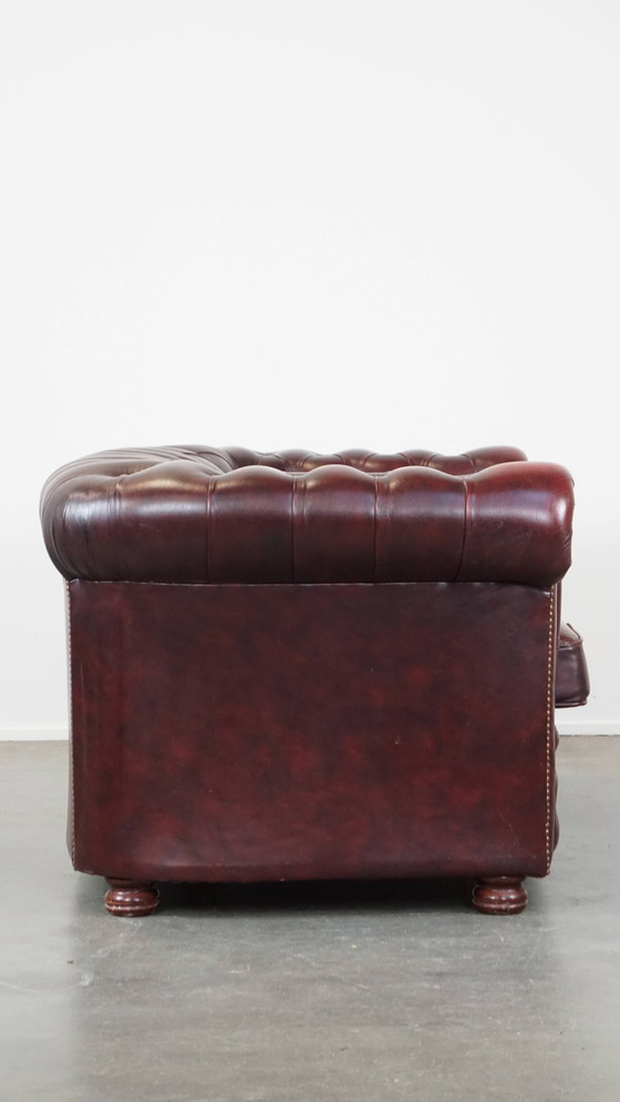 Image 1 of Red Beef Leather Chesterfield 2 Seat Sofa