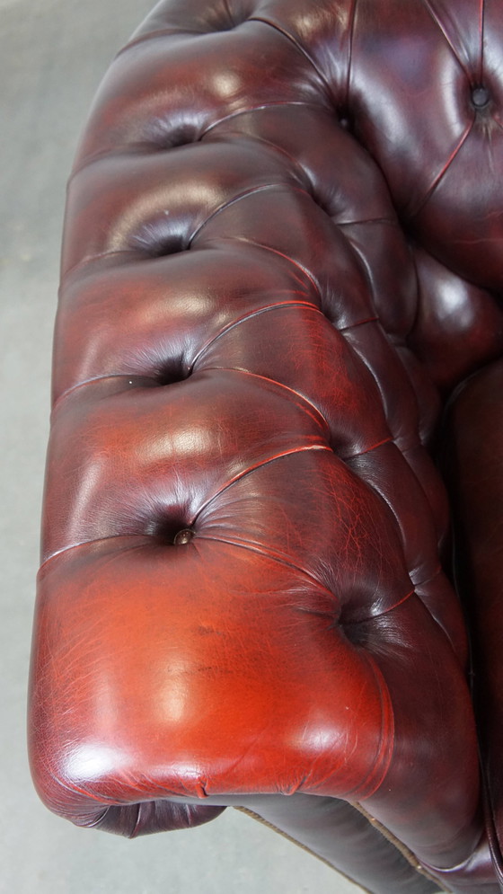 Image 1 of Red Beef Leather Chesterfield 2 Seat Sofa