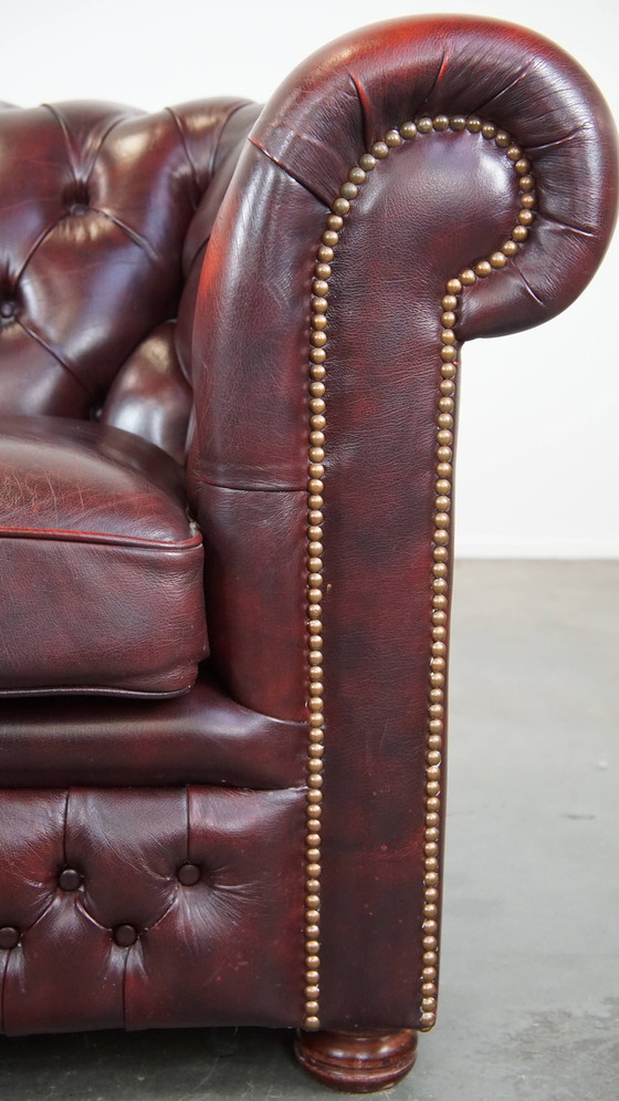 Image 1 of Red Beef Leather Chesterfield 2 Seat Sofa