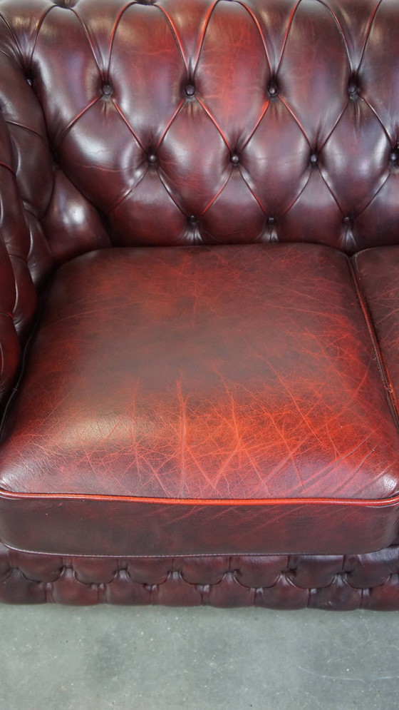 Image 1 of Red Beef Leather Chesterfield 2 Seat Sofa