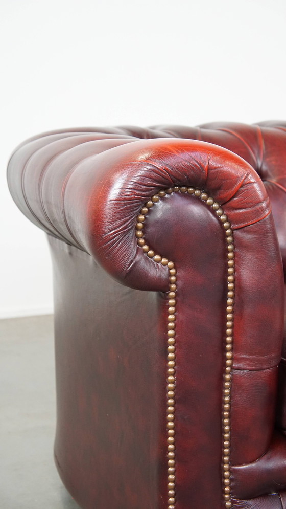 Image 1 of Red Beef Leather Chesterfield 2 Seat Sofa