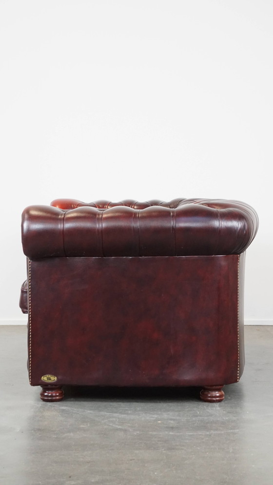 Image 1 of Red Beef Leather Chesterfield 2 Seat Sofa