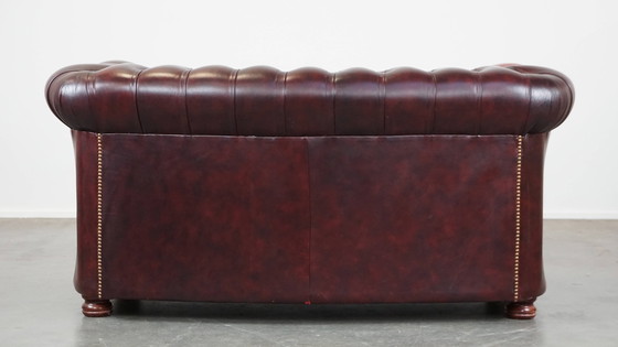 Image 1 of Red Beef Leather Chesterfield 2 Seat Sofa