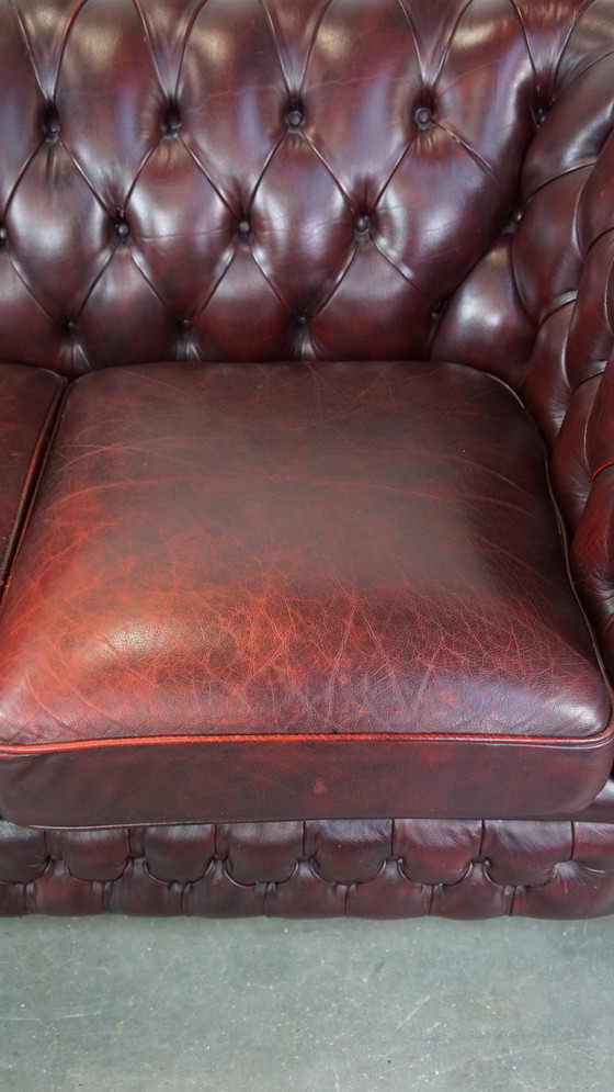 Image 1 of Red Beef Leather Chesterfield 2 Seat Sofa