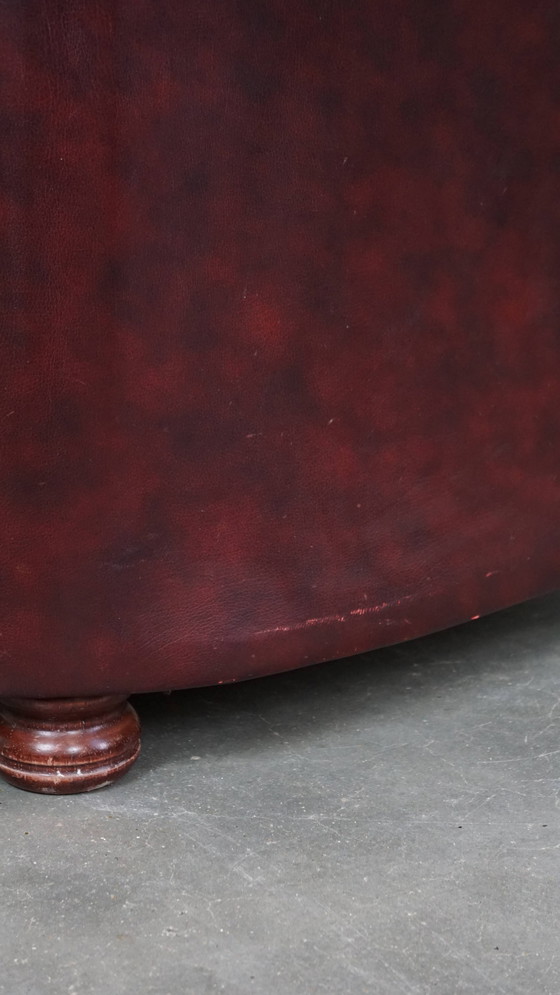 Image 1 of Red Beef Leather Chesterfield 2 Seat Sofa