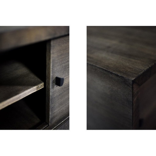 Credenza lunga vintage in frassino scandinavo con maniglie in metallo opaco, 1960