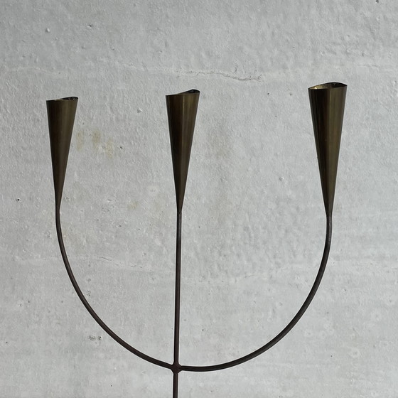 Image 1 of brass three-arm candelabra