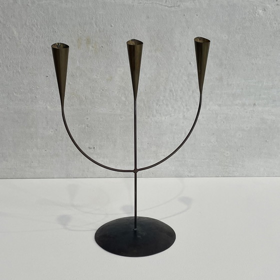 Image 1 of brass three-arm candelabra