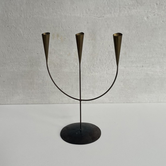 Image 1 of brass three-arm candelabra