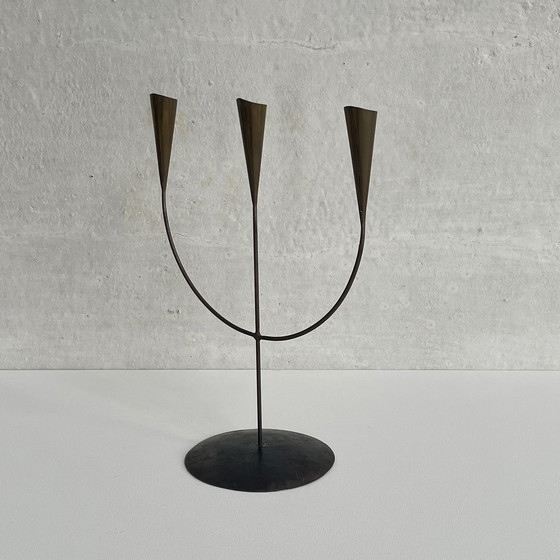 Image 1 of brass three-arm candelabra