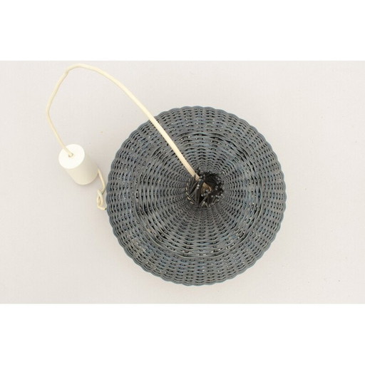 Vintage blue wicker pendant lamp, 1960s